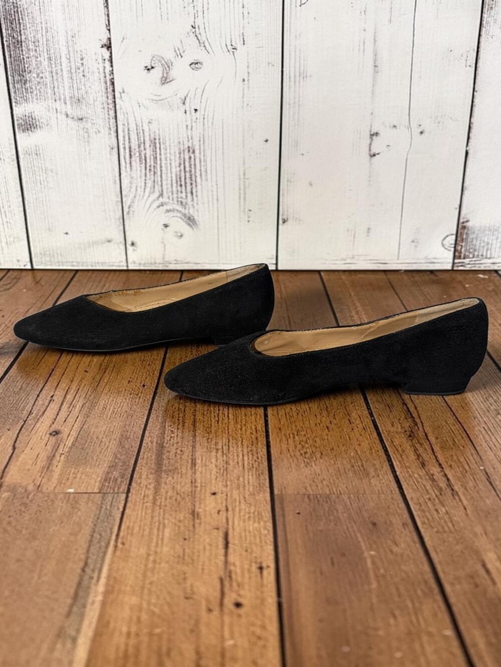 Neiman Marcus Black Suede-Look Pointed Toe Ballet Flats Size 7M